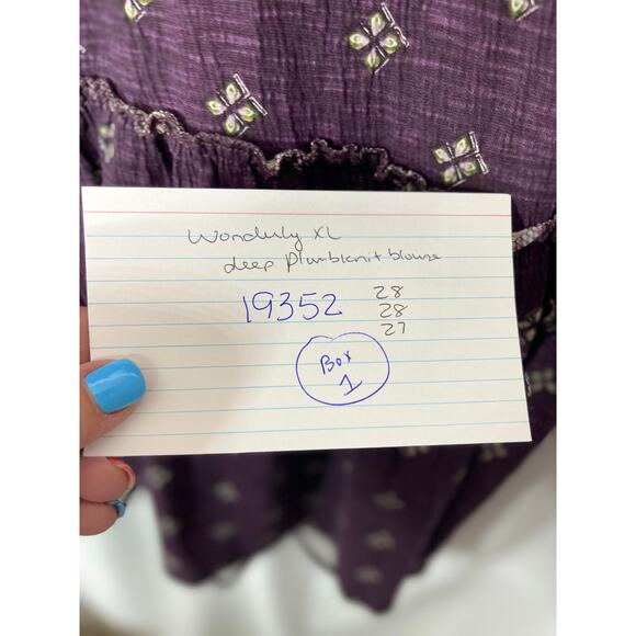 Wonderly knit blouse top shirt extra large XL eggplant deep purple cream boho - Picture 14 of 15